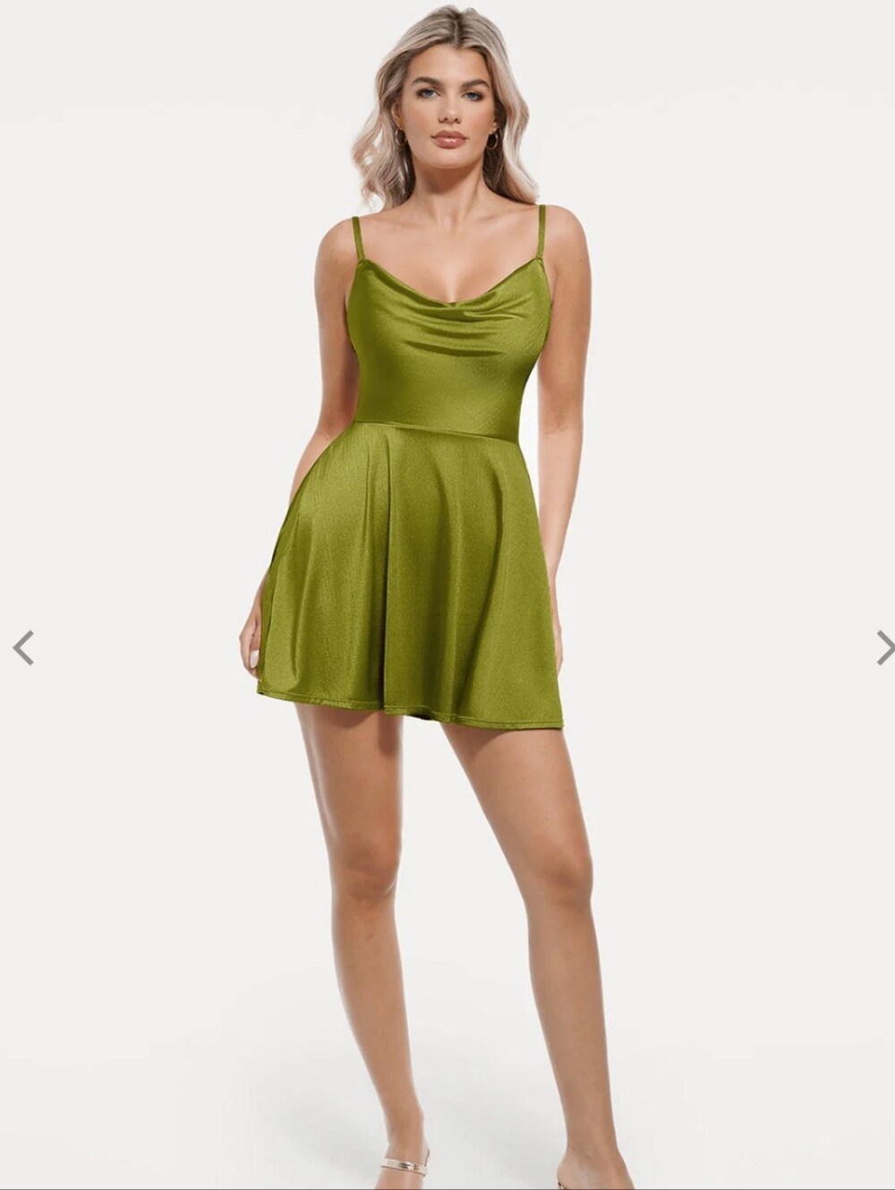 Popilush Shapewear Strappy Cowl Neck Tummy Control Flare Dress (Green - Large)